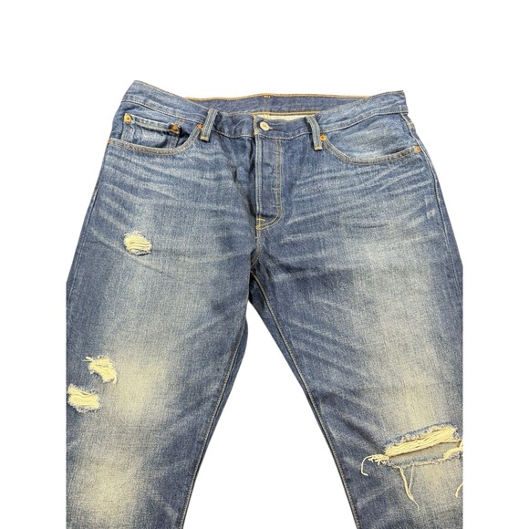 Levi's 501 CT 32x28 Jeans Men's Distressed Denim Blue Wash Tapered Leg - Picture 2 of 8
